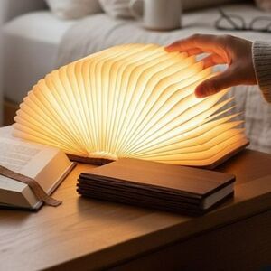 Wooden Book Light, 3 Colors Folding Book Lamp, LED Book Light